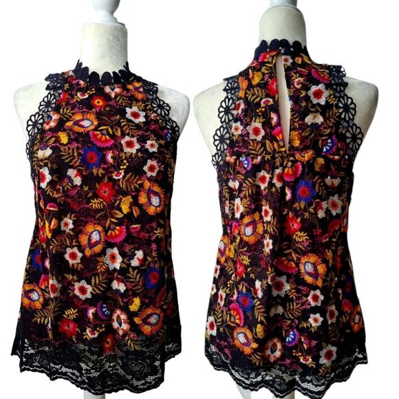 Anthropologie Maeve Kirstie Embroidered Floral Sleeveless Women's Boho Top Sz 4 - Picture 1 of 9